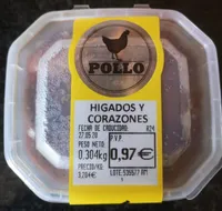 Higados y corazones de pollo