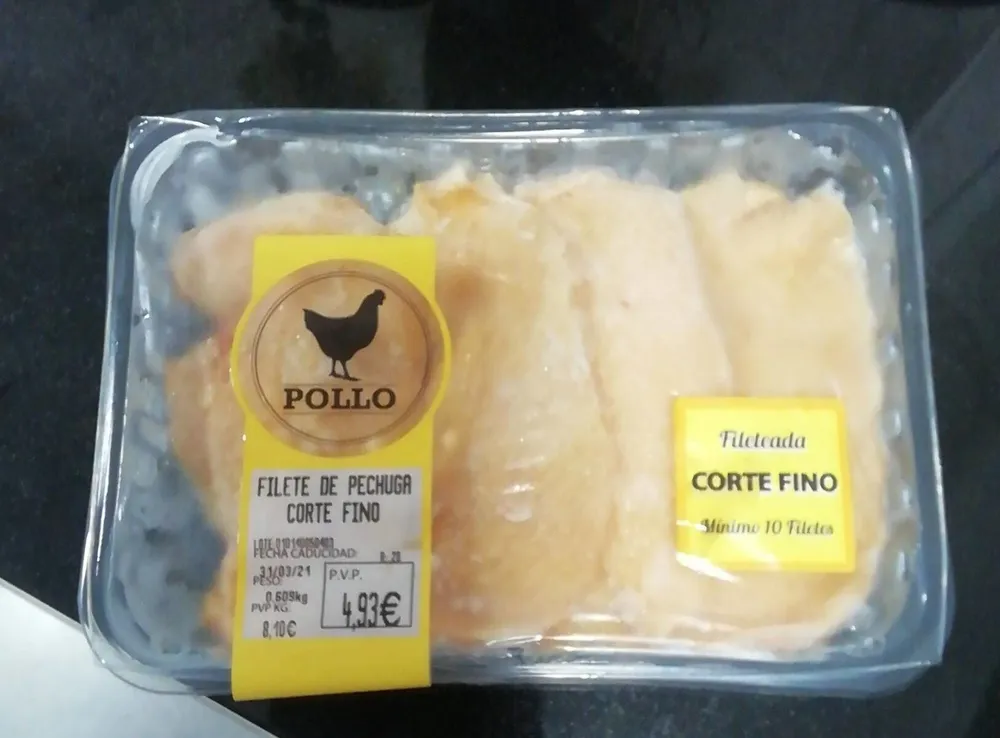 Filetes corte fino de pollo