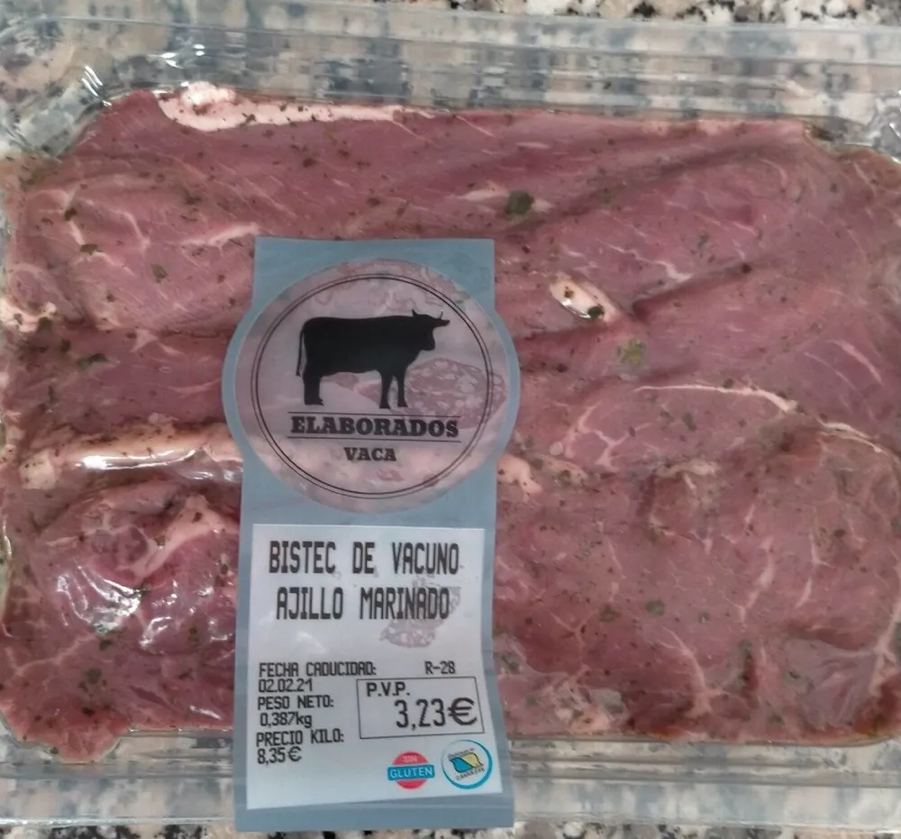 Bistec de vacuno ajillo marinado