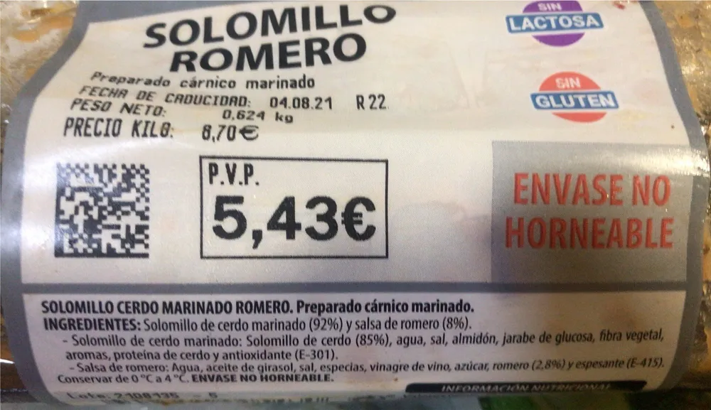 Solomillo cerdo marinado romero