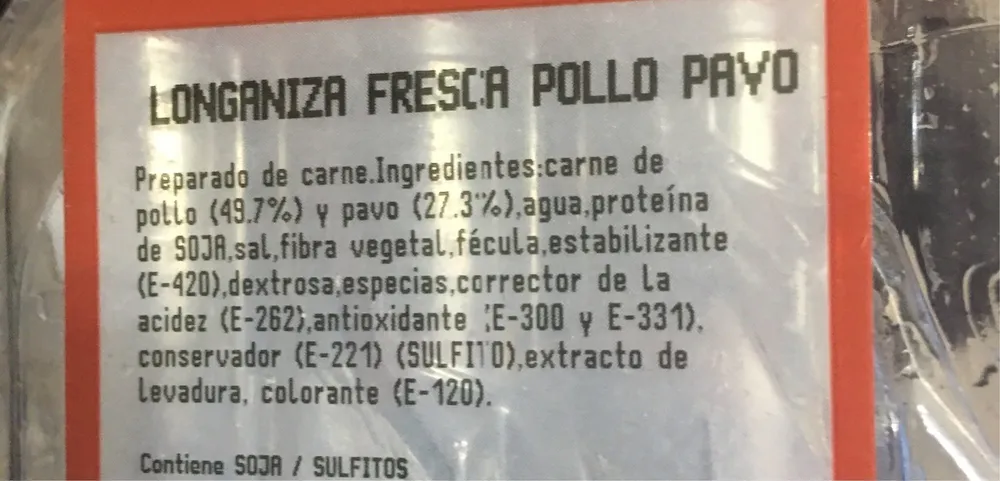 Longaniza fresca pollo pavo
