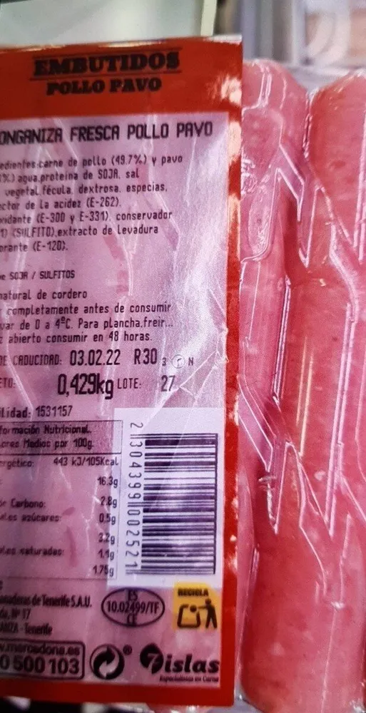 Longaniza fresca pollo pavo