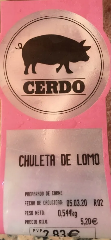 Chuleta de lomo de cerdo