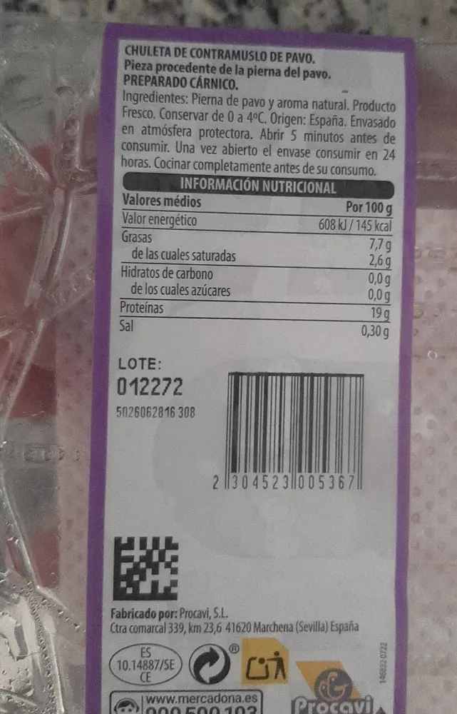 Chuleta de contramuslo de pavo