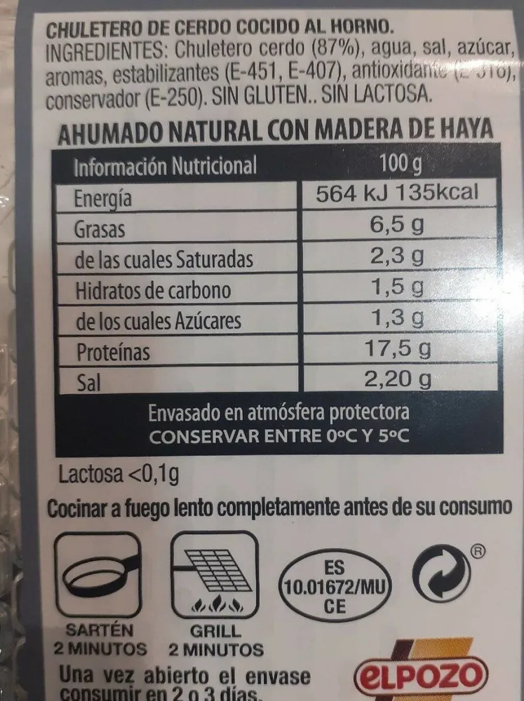 CHULETERO DE CERDO COCIDO AL HORNO