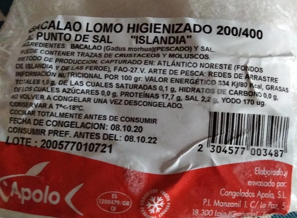 Bacalao lomo higienizado