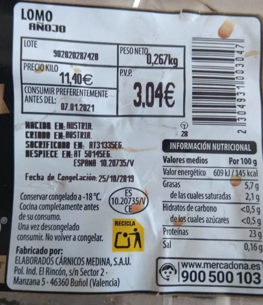 Lomo añojo vacuno