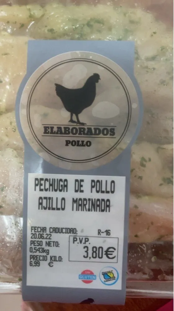 Pechiga pollo ajillo marinada