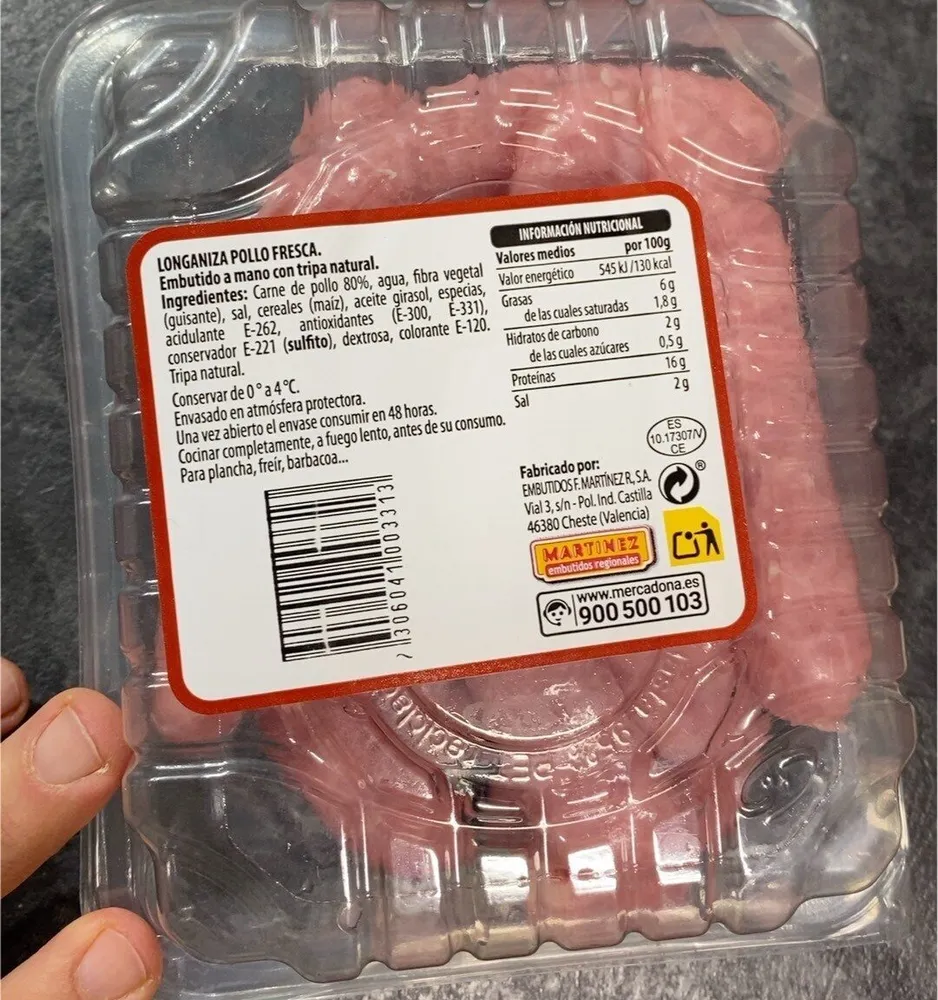 Longaniza de pollo fresca