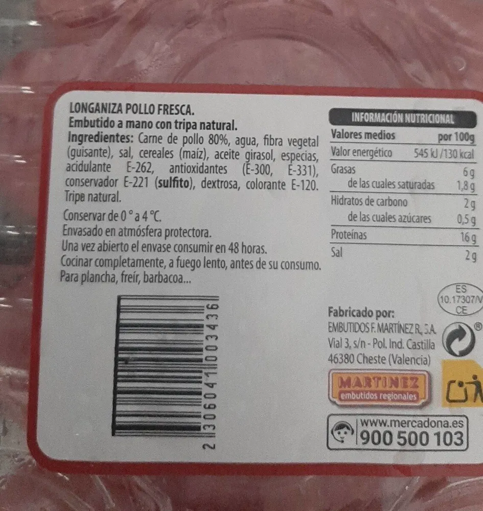 Longaniza pollo fresca