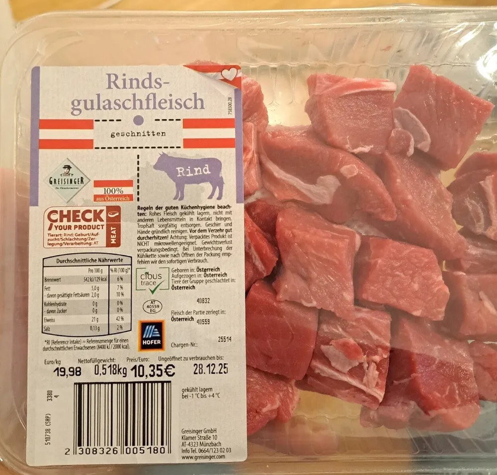 Rindsgulaschfleisch