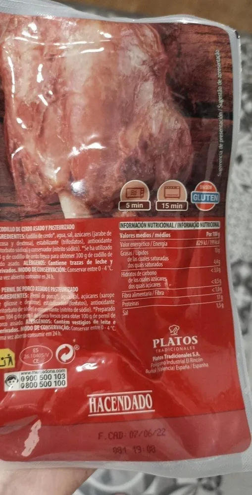 Codillo de cerdo asado y pasteurizado