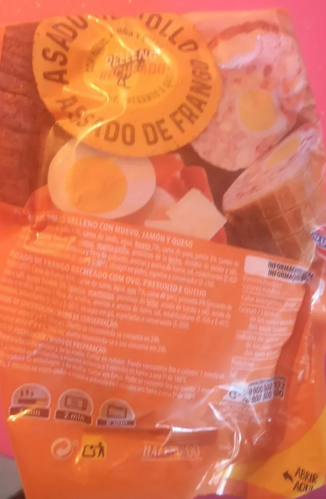 Asado de pollo con huevo jamón y queso