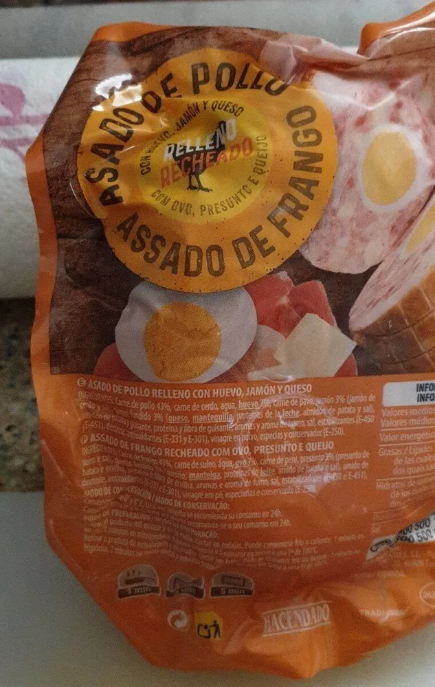 Asado de pollo con huevo jamón y queso