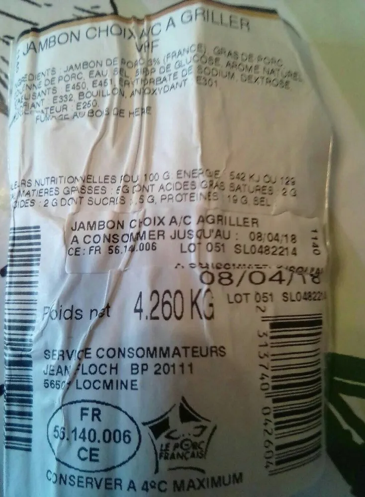 Jambon choix A/C à griller