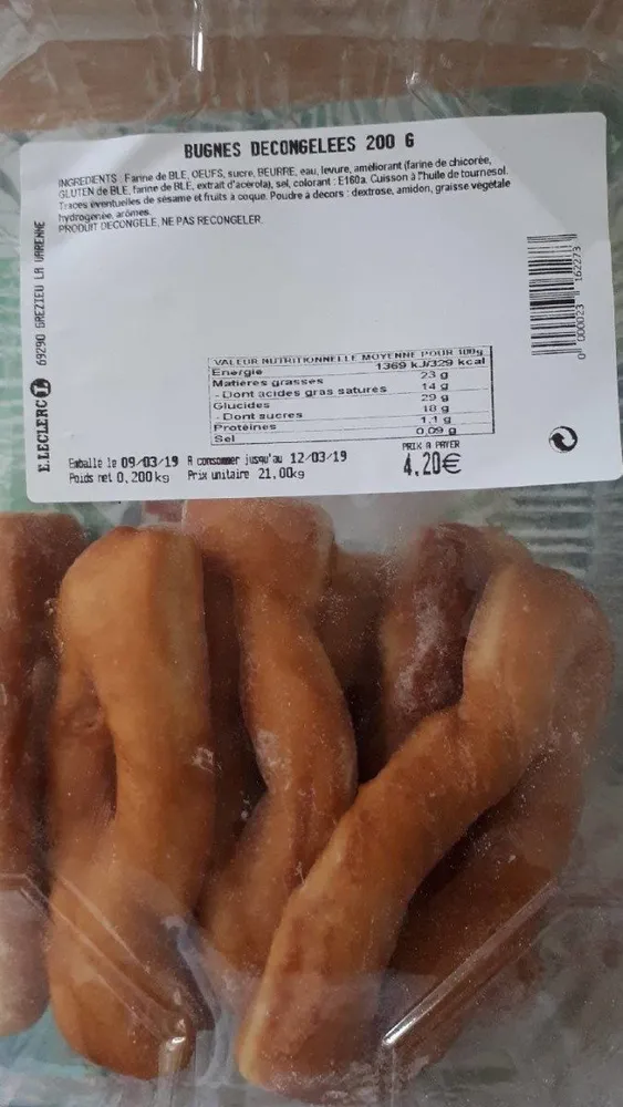 Bugnes décongelées