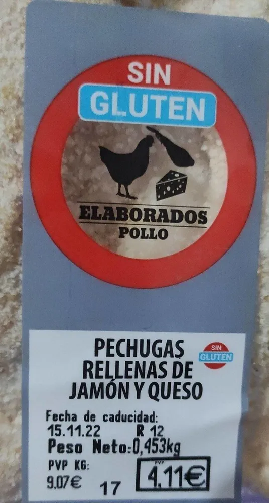 Filete pechuga de pollo rellena de jamón curado y queso