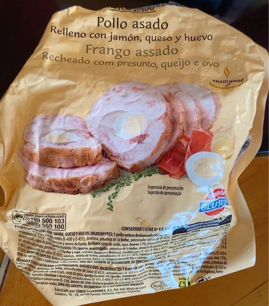 Pollo asado relleno con jamon queso y huevo