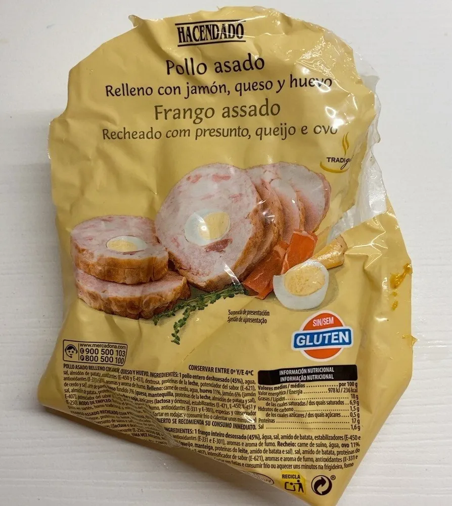 Pollo Asado relleno con jamon queso y huevo