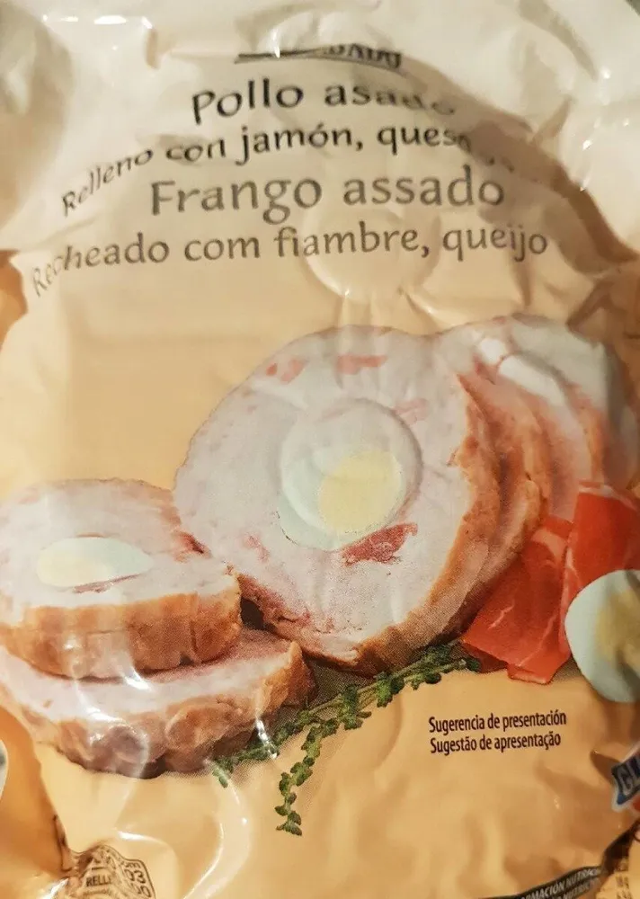 Pollo asado relleno con jamón,queso y huevo