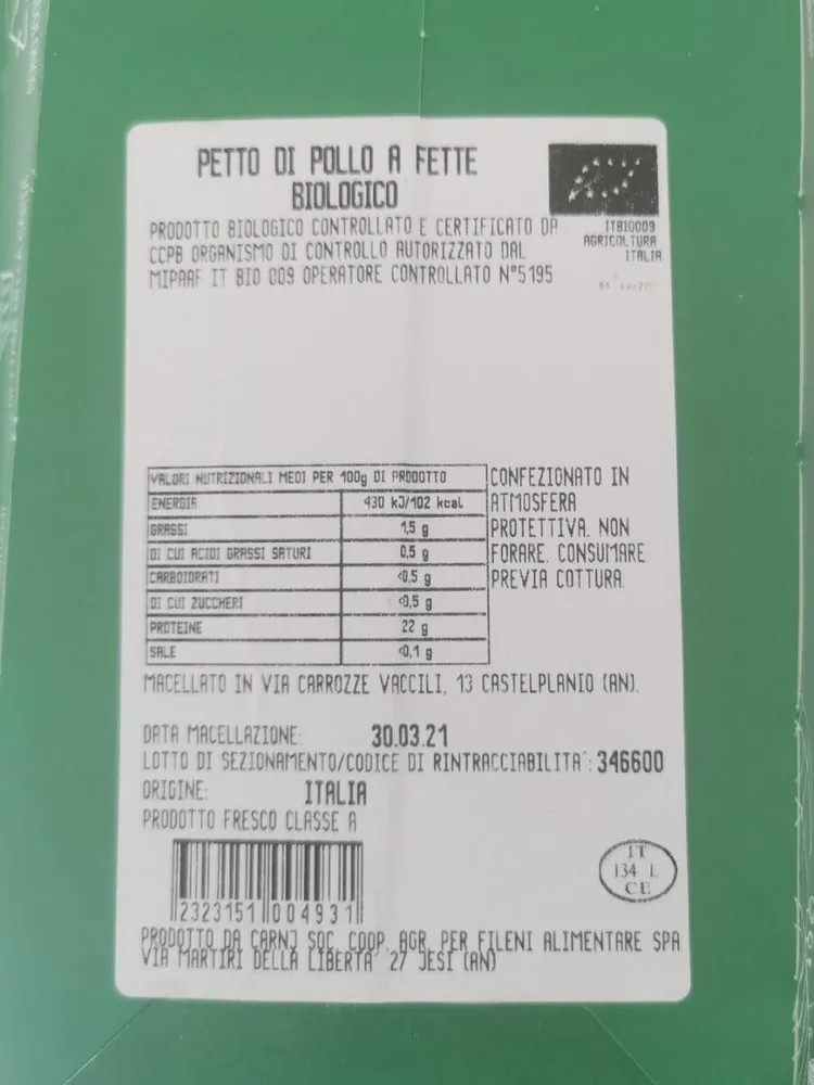 Petto di pollo a fette bio