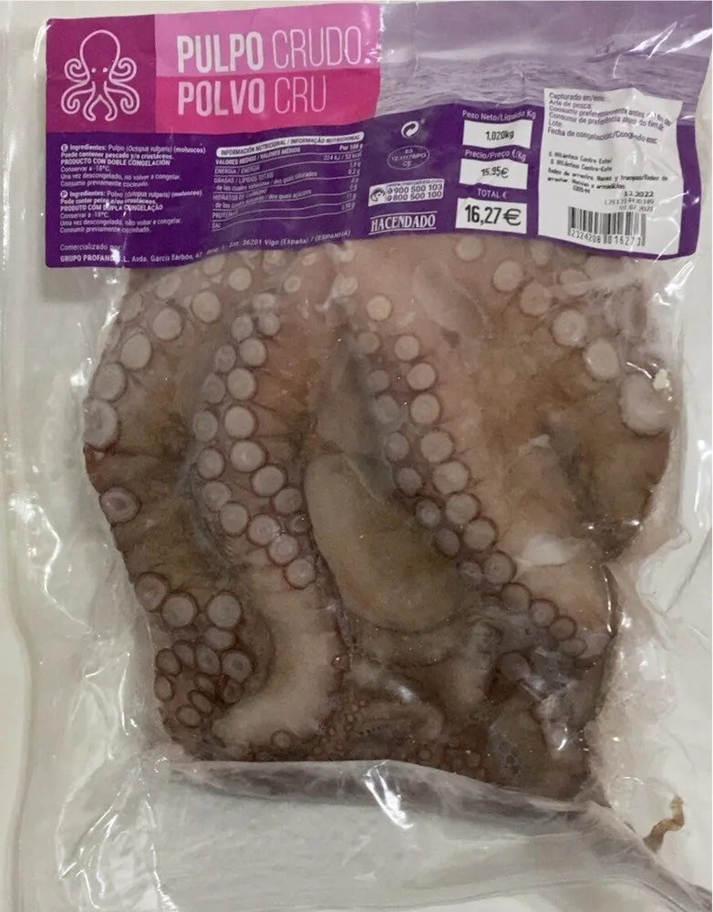 Pulpo crudo congelado