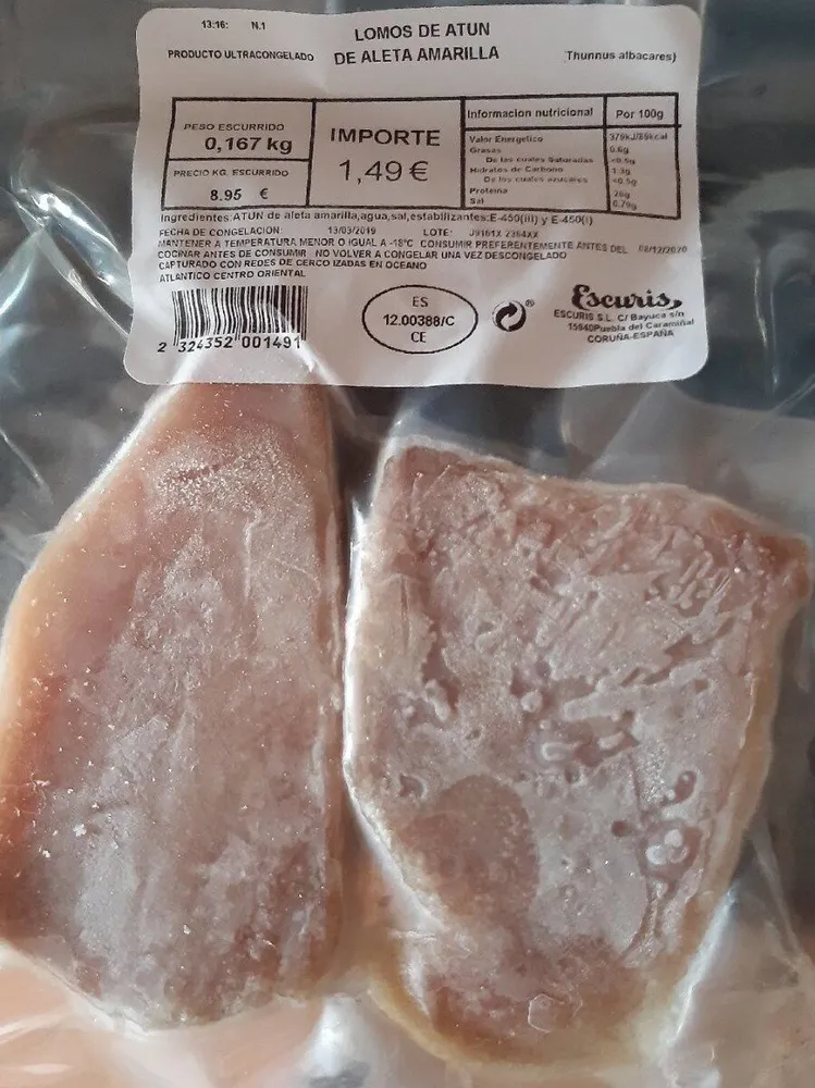 Lomos de atún de aleta amarilla. Escuris