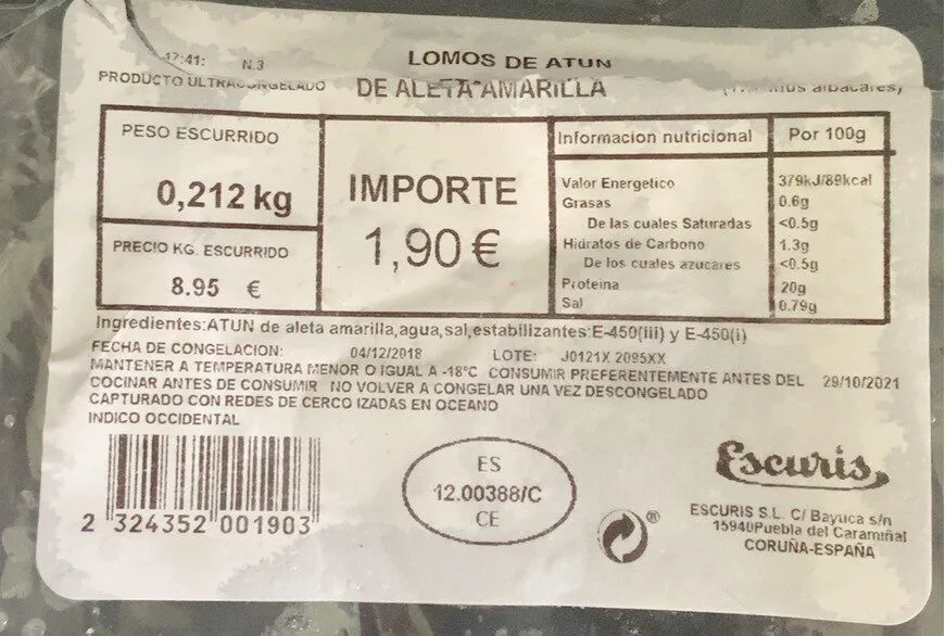 Lomos de atun de aleta amarilla