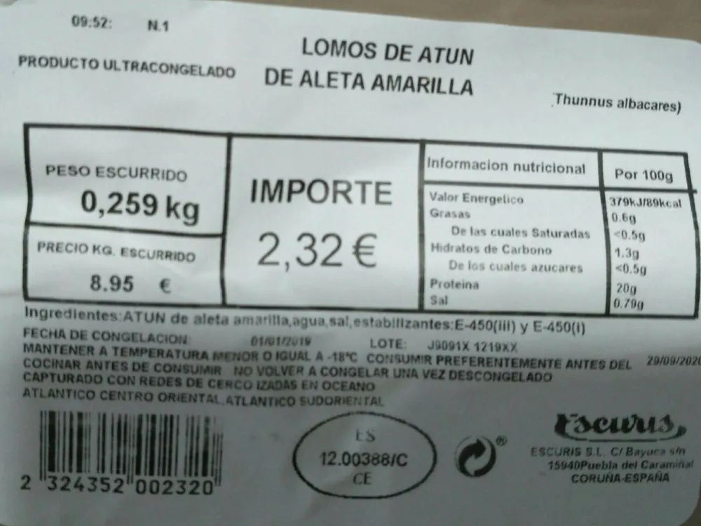 Lomos de atún de aleta amarilla