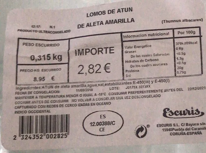 Lomos de atún de aleta amarilla