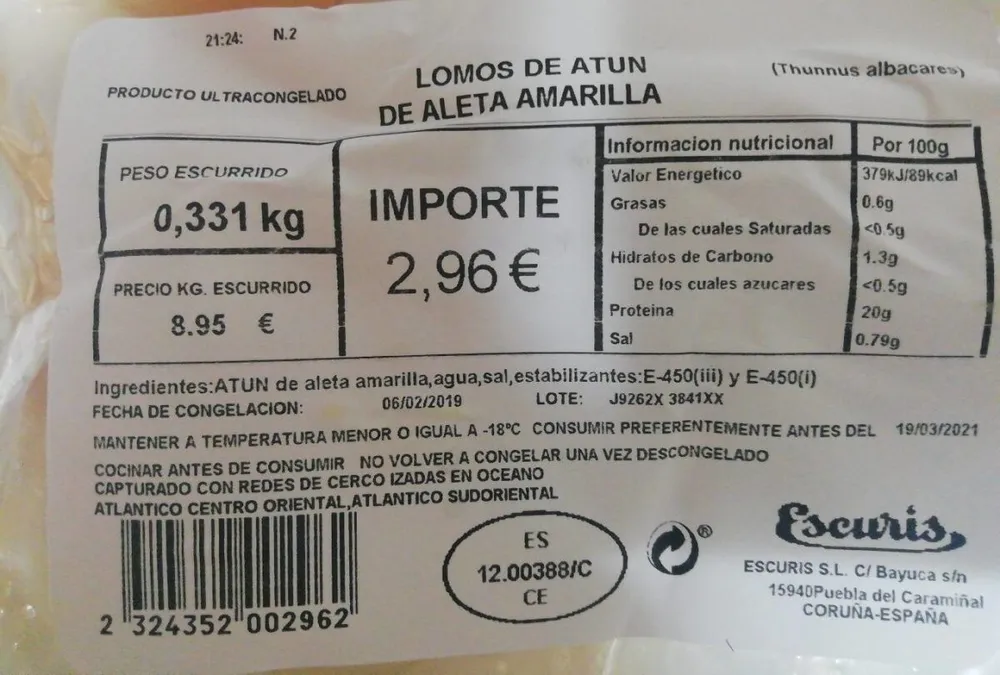 Lomos de atún congelado