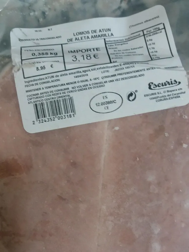 Lomos de atún congelados