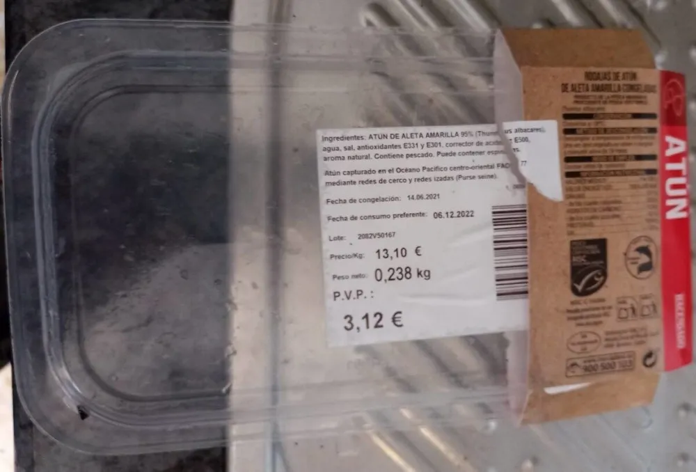 Rodajas de aleta amarilla congeladas
