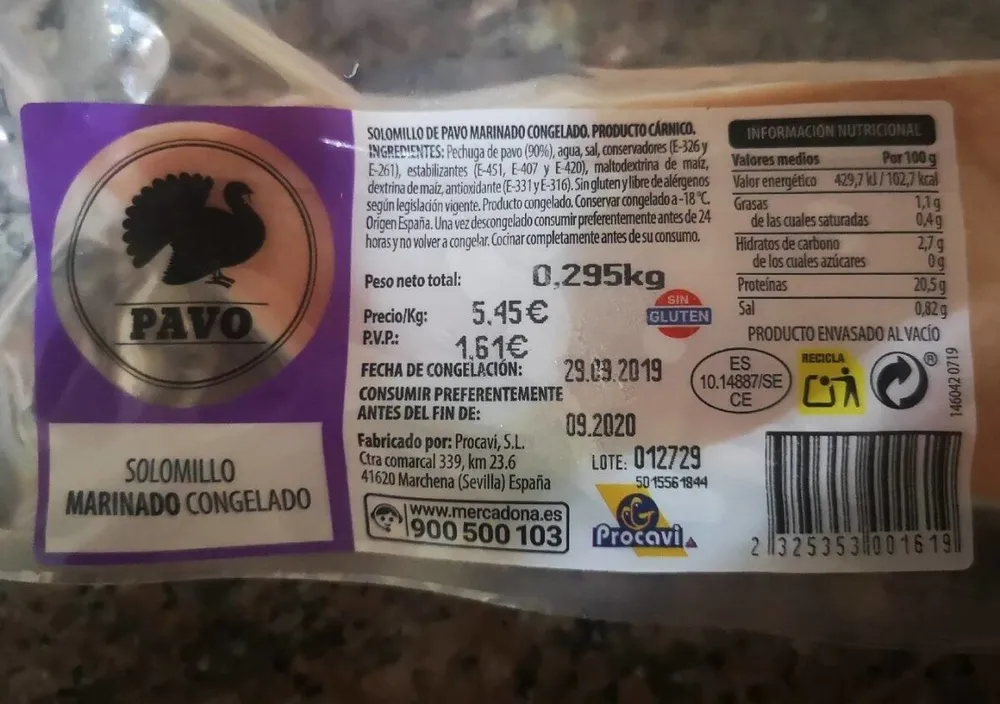 Solomillo marinado congelado