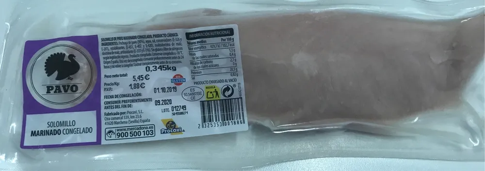 Solomillo marinado congelado