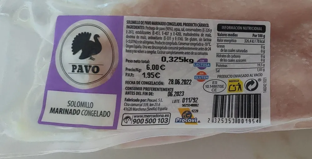 Pavo Solomillo marinado congelado