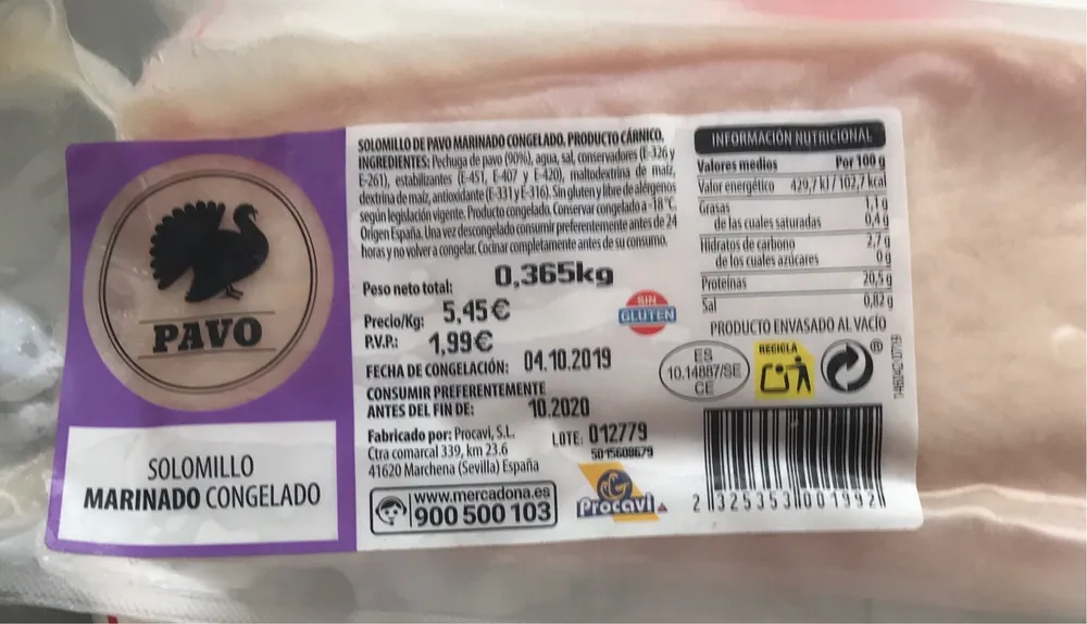 Solomillo marinado congelado