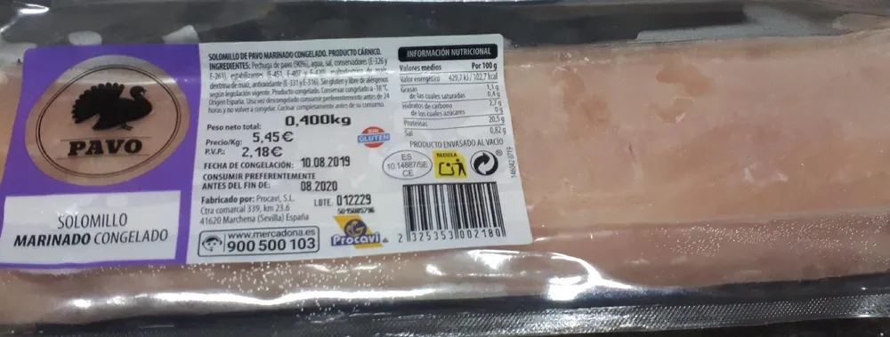 Solomillo marinado congelado