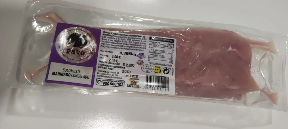 Solomillo pavo marinado congelado