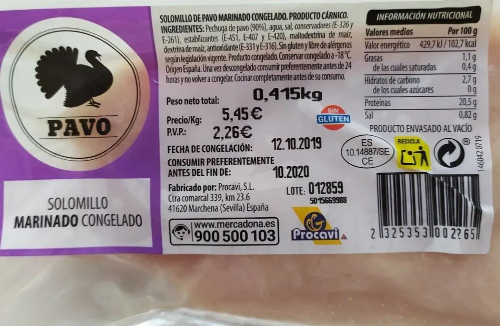 Solomillo marinado congelado