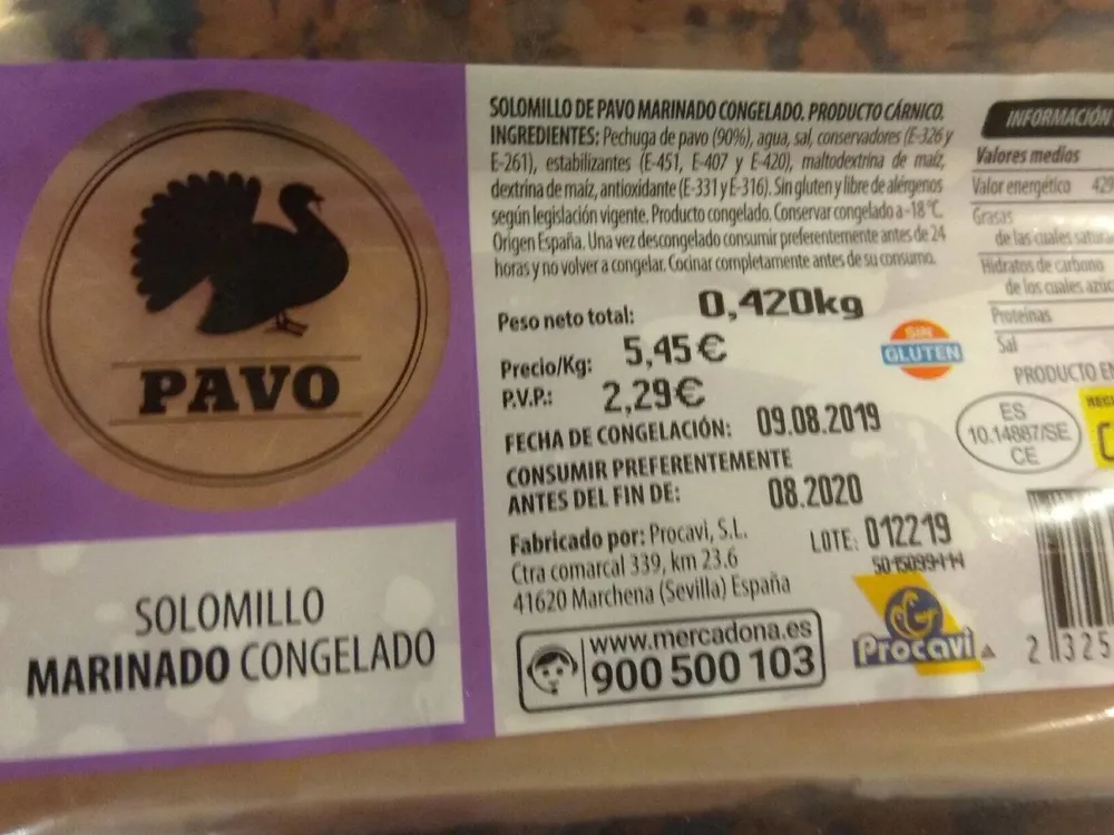 Solomillo marinado congelado