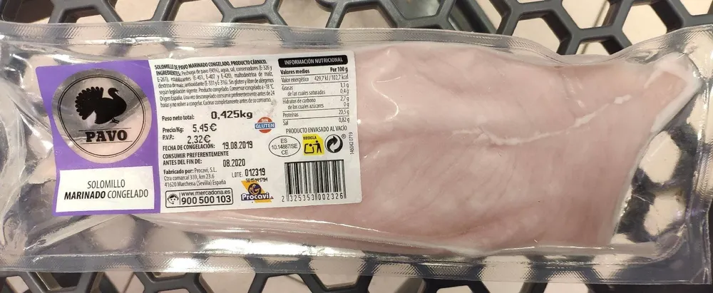 Solomillo marinado congelado de pavo