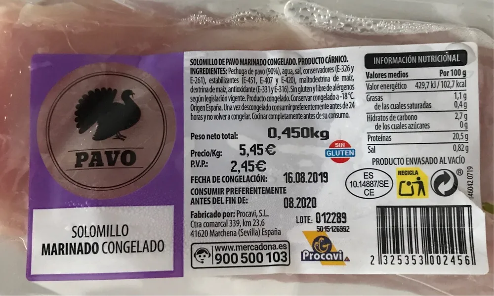 Solomillo marinado congelado