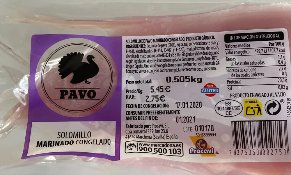 Solomillo marinado congelado