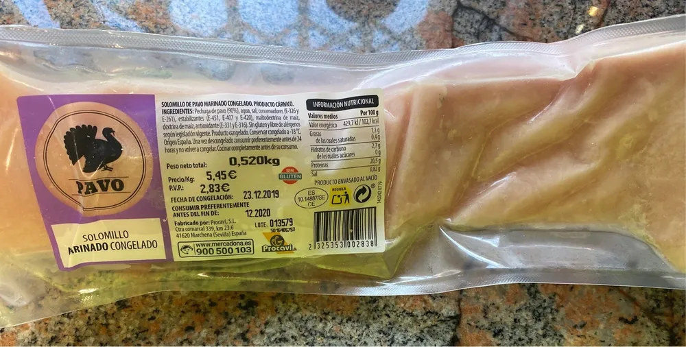 Solomillo marinado de pavo