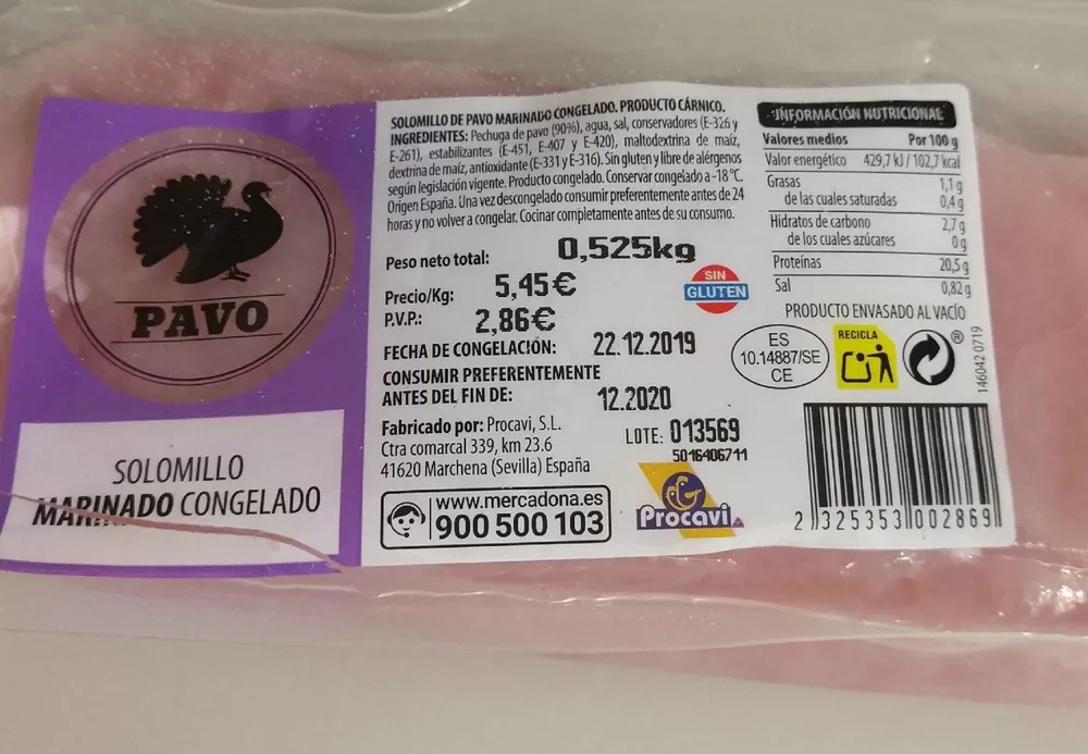 Solomillo marinado congelado