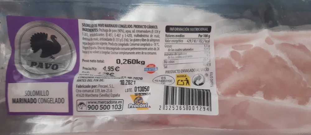 Solomillo marinado congelado