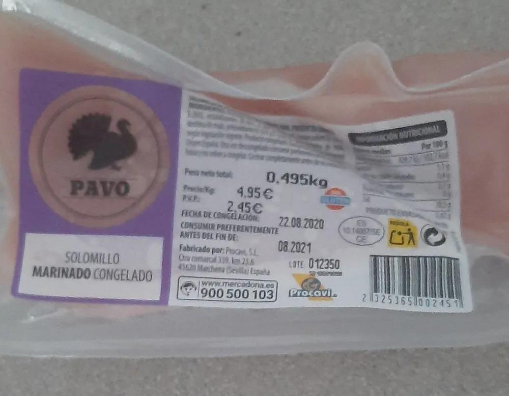 Solomillo de pavo marinado congelado