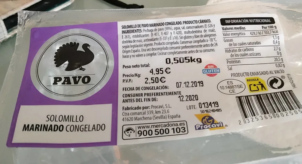 Solomillo marinado congelado
