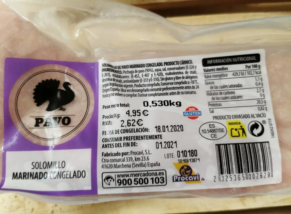 Solomillo de pavo marinado congelado